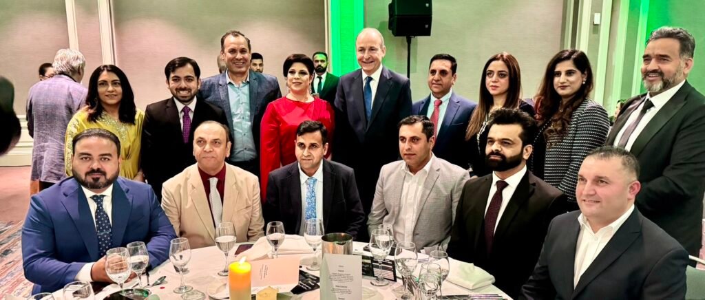 “Dr. Waqas Nadeem, President of Human Trust International, attending a gala dinner with Irish Prime Minister Micheál Martin in Ireland, representing Italy’s humanitarian sector.”